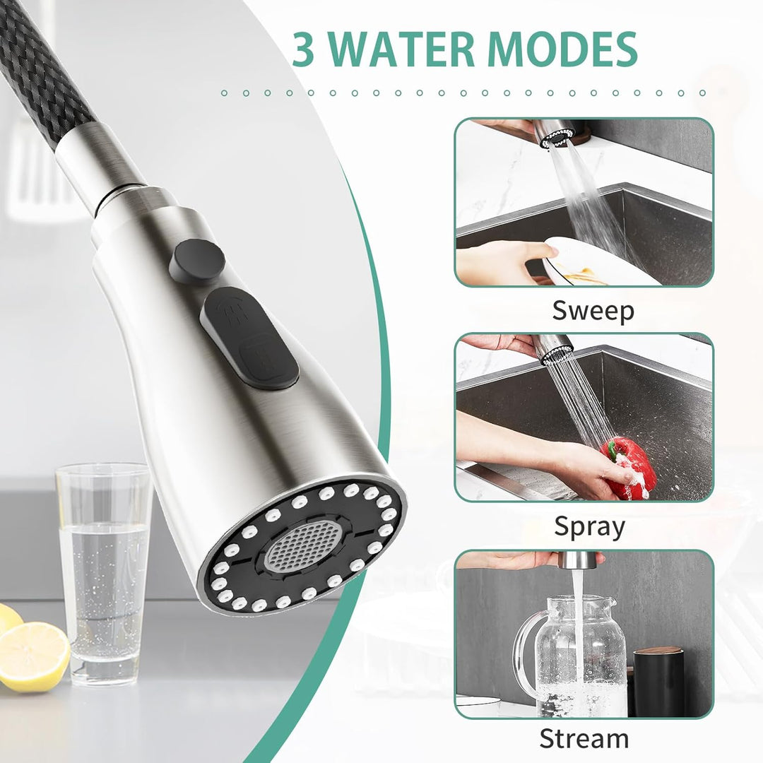 CREA Hochdruck Wasserhahnküche, Küchenarmatur mit 3 Funktionen Brause, Mischbatterie, Ausziehbar, 36