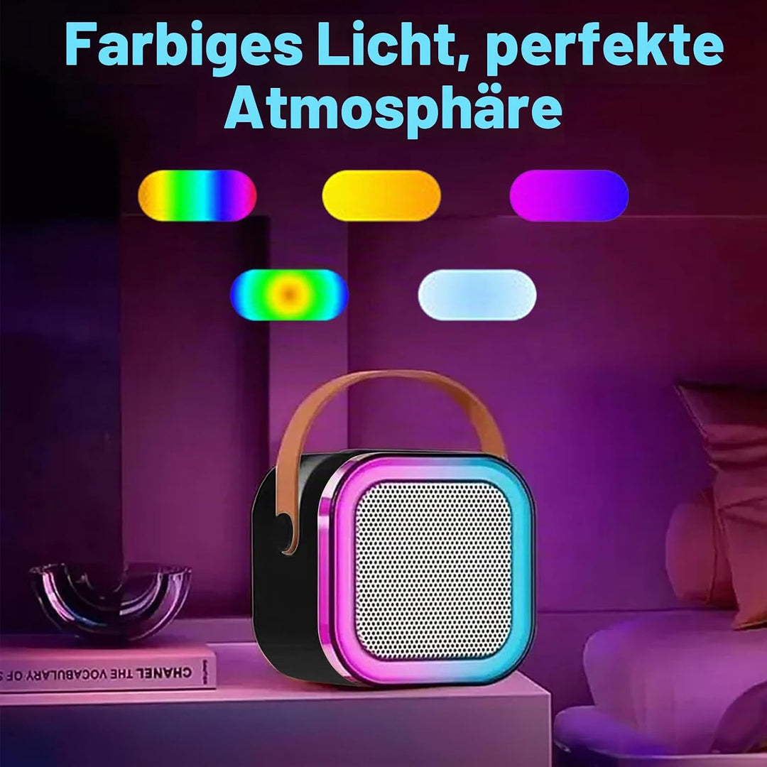 Mini Karaoke Maschine mit 2 Drahtlosen Mikrofonen, Karaoke Maschine Kinder, tragbarer Bluetooth-Laut