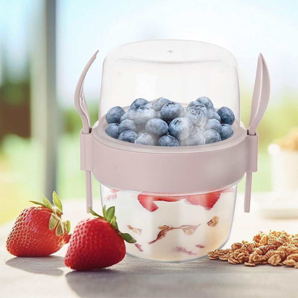 orion group Joghurtbecher mit Löffel und Schale Joghurtbehälter Müslibecher To Go 370 ml