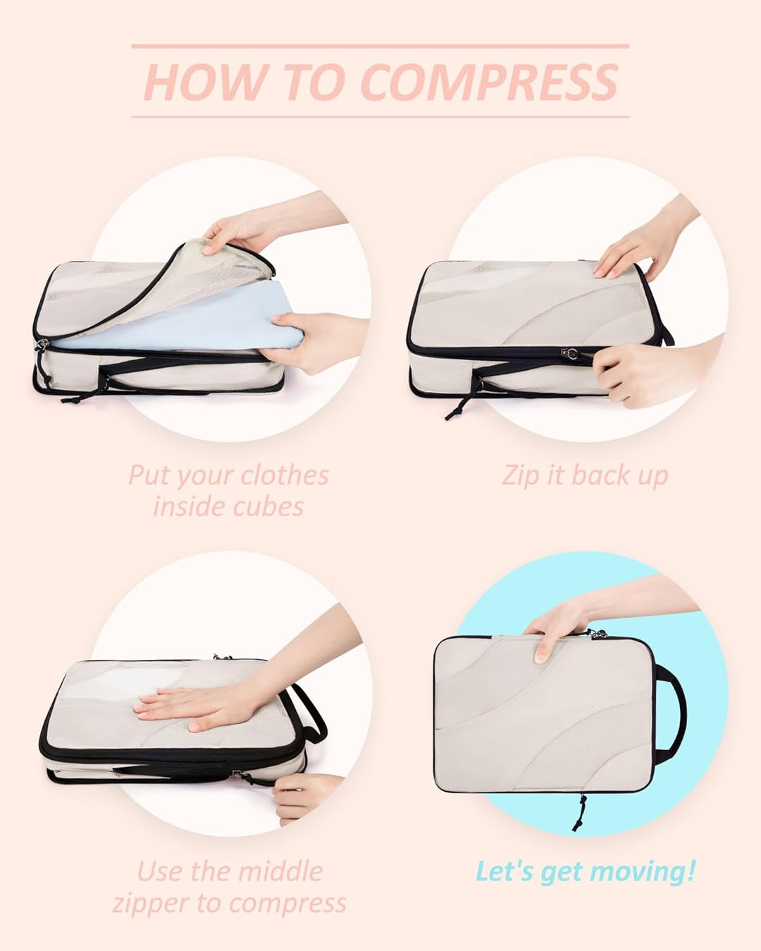 BAGSMART Packing Cubes Compression 6 Stück, Packwürfel Kompression Koffer Organizer Set, Travel Esse