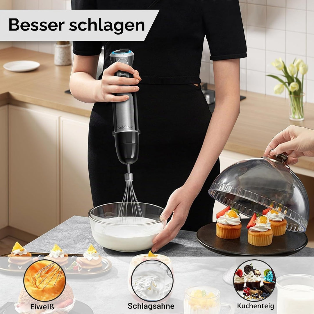 1500W Stabmixer, 20 einstellbaren Geschwindigkeiten 4 in 1 Pürierstab TURBO-Modi, Professioneller, S