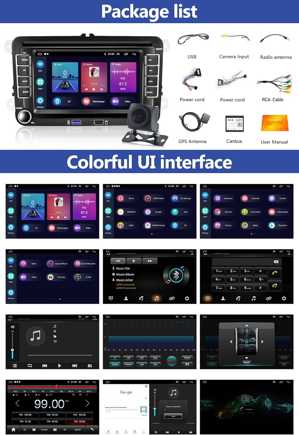 [2G+32G] CAMECHO Android 11 Autoradio mit Carplay für VW Golf 5 Golf 6 Skoda,Autoradio mit 7 Zoll Bi