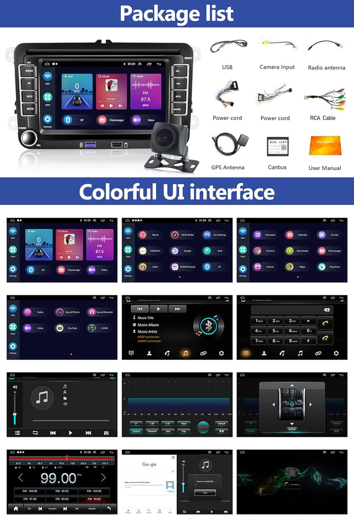 [2G+32G] CAMECHO Android 11 Autoradio mit Carplay für VW Golf 5 Golf 6 Skoda,Autoradio mit 7 Zoll Bi