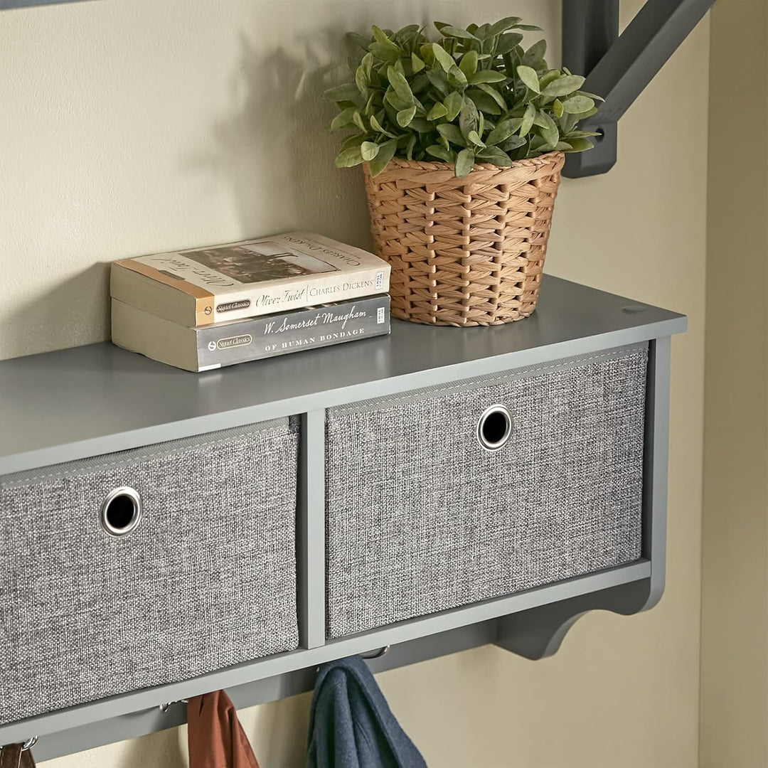 SoBuy FRG282-HG Wandgarderobe Flurgarderobe Kleiderhaken Hängeregal mit 3 Körben und 5 Haken Gardero