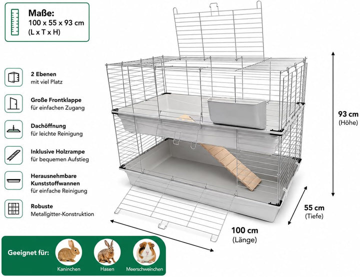 XXL 1m doppel Hasenkäfig Meerschweinchenkäfig