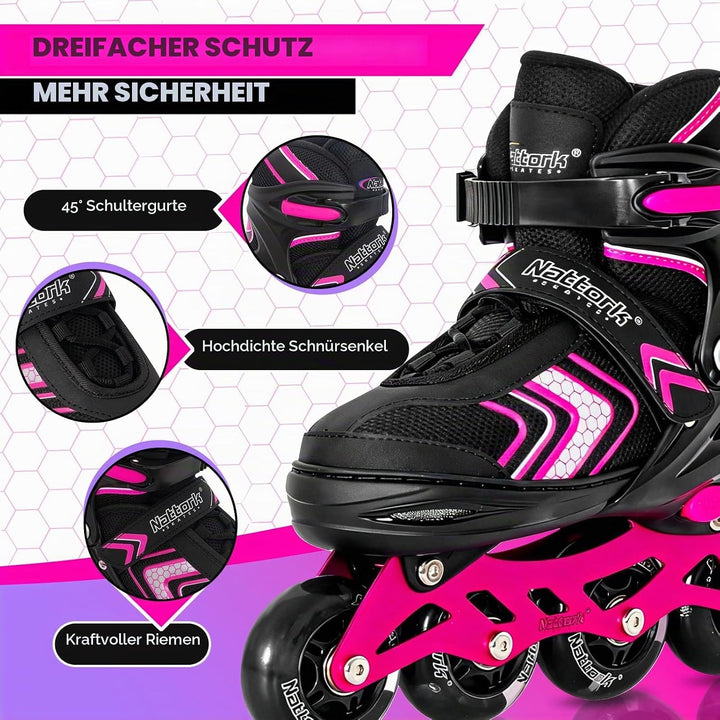 Nattork Inliner für Kinder Verstellbare Inline Skates, 4 Grössen Kinder Inline Roller Skates mit Bel