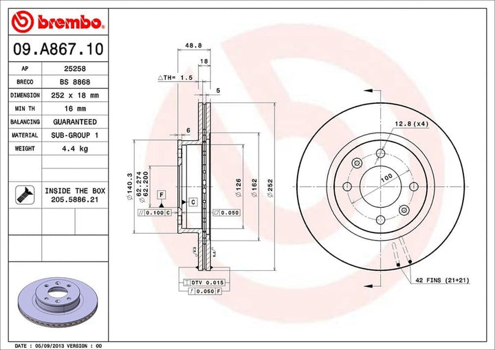 Brembo 09.A867.10 Bremsscheibe - Paar