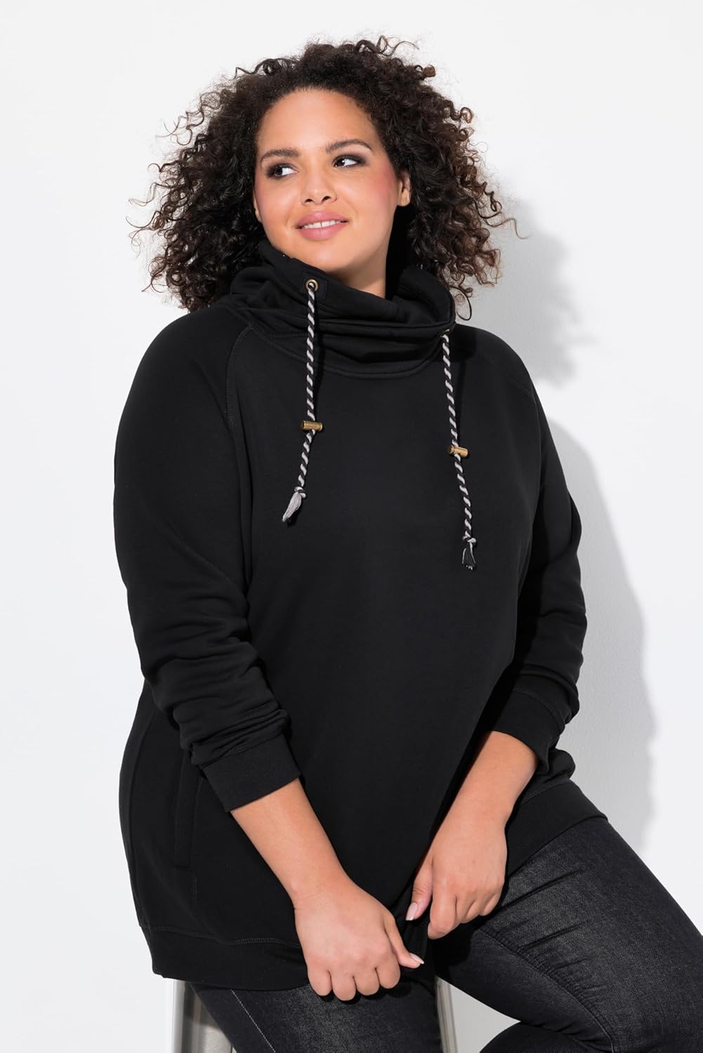 Ulla Popken Damen Sweatshirt 58-60 Schwarz, 58-60 Schwarz
