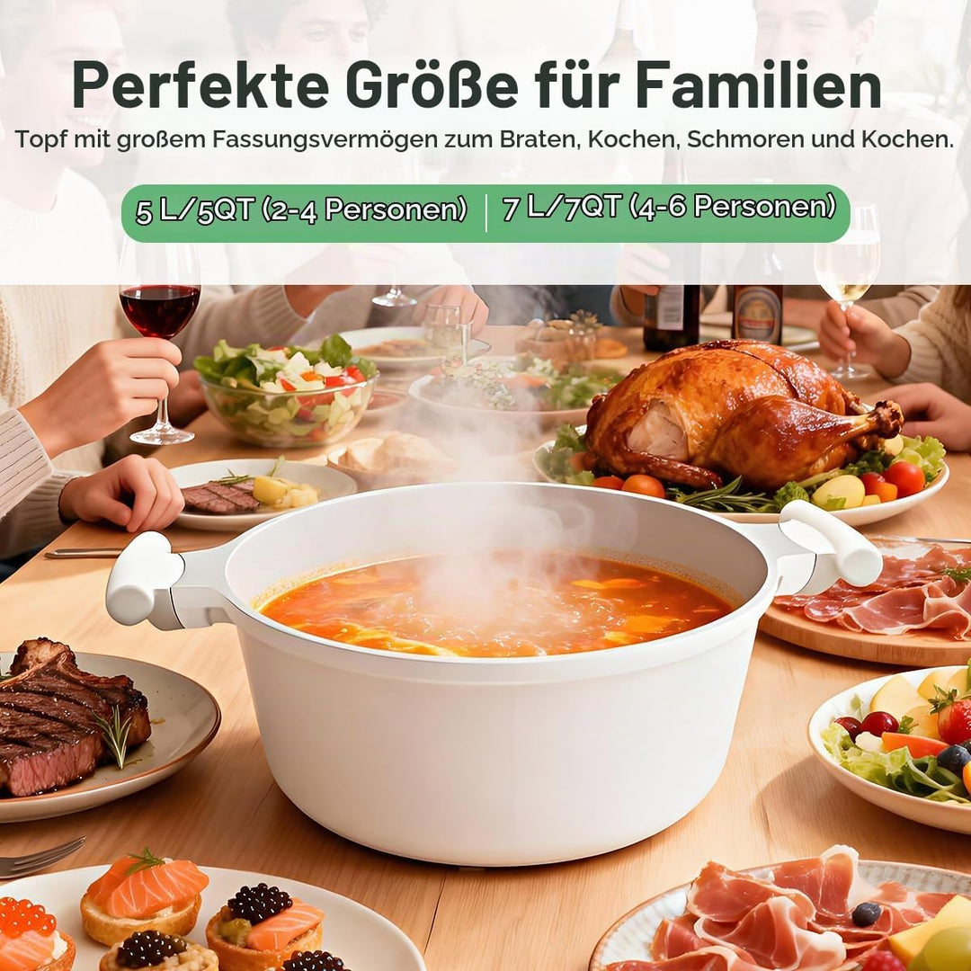 Kochtopf 28cm mit Aluminium Deckel, 7L Antihaft Keramik Beschichtung- Weiss Weiss 7 Liter, Weiss 7 L