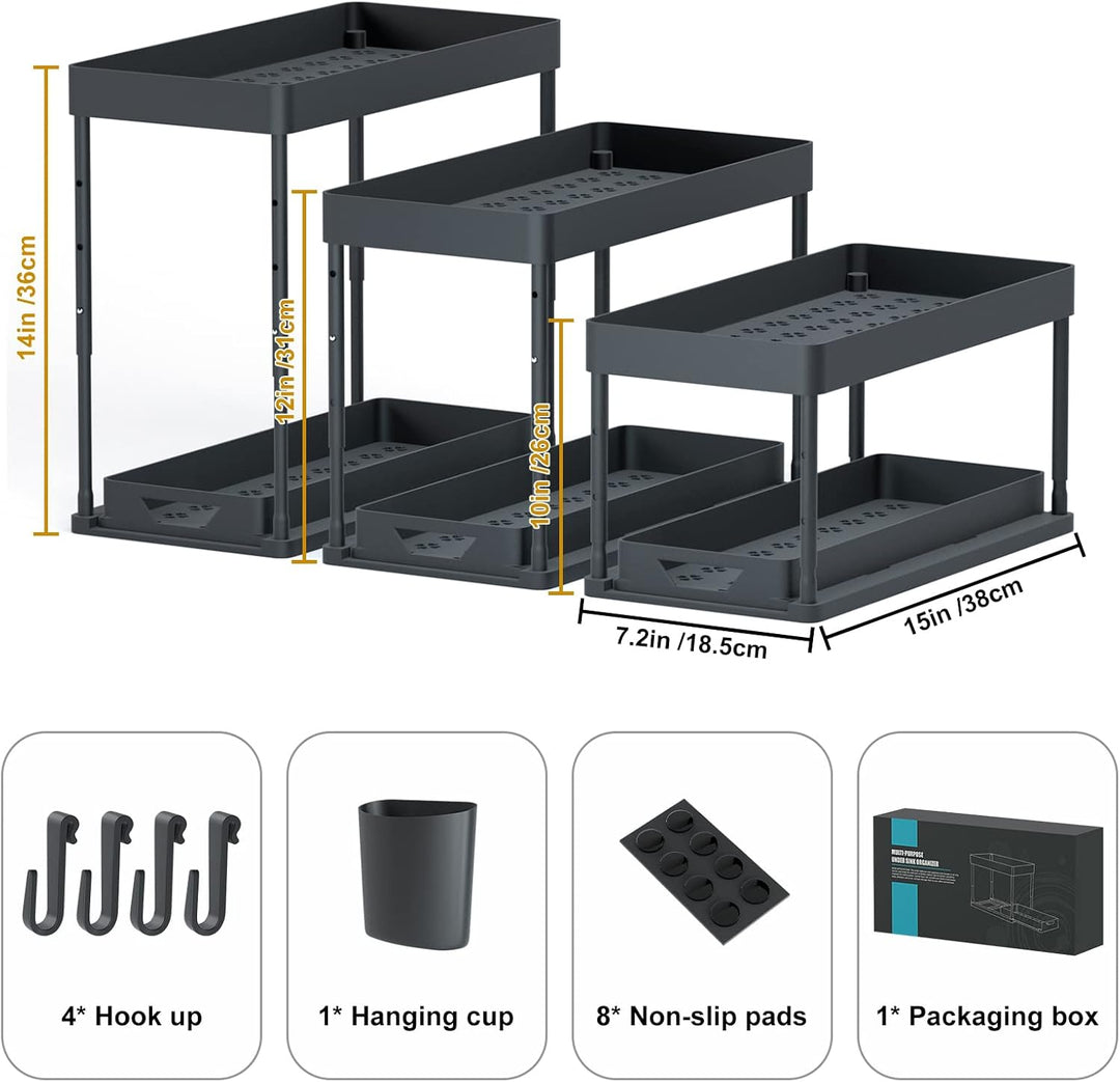 SKYSER Unter Waschbecken Regal Küche Organizer 2-stöckiger Schubladen-Organizer Anhebbares Schrank O
