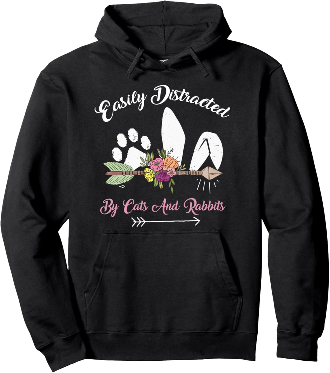 Easily Distracted By Cats And Rabbits Katze Kaninchen Hasen Pullover Hoodie