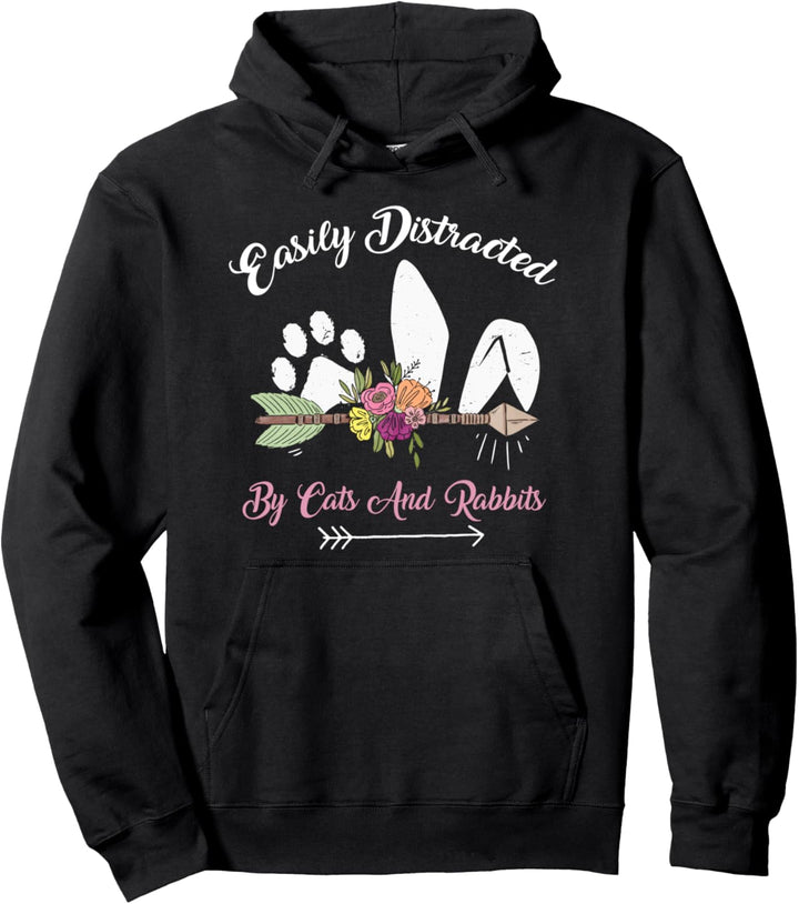 Easily Distracted By Cats And Rabbits Katze Kaninchen Hasen Pullover Hoodie