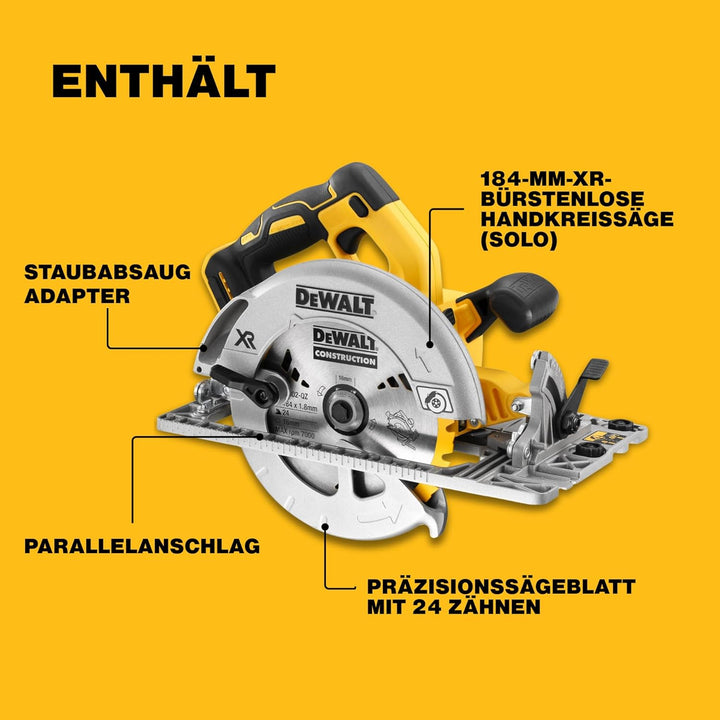 DEWALT 18V Akku-Handkreissäge DCS572NT (bürstenlos, 58 mm Schnitttiefe, mit Spindelarretierung, inte