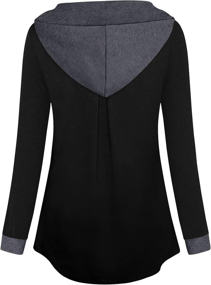 Siddhe Pullover Damen Hoodie 1/4 Zip Farbblock Sweatshirt Kapuzenpullover Tunika mit Reissverschluss
