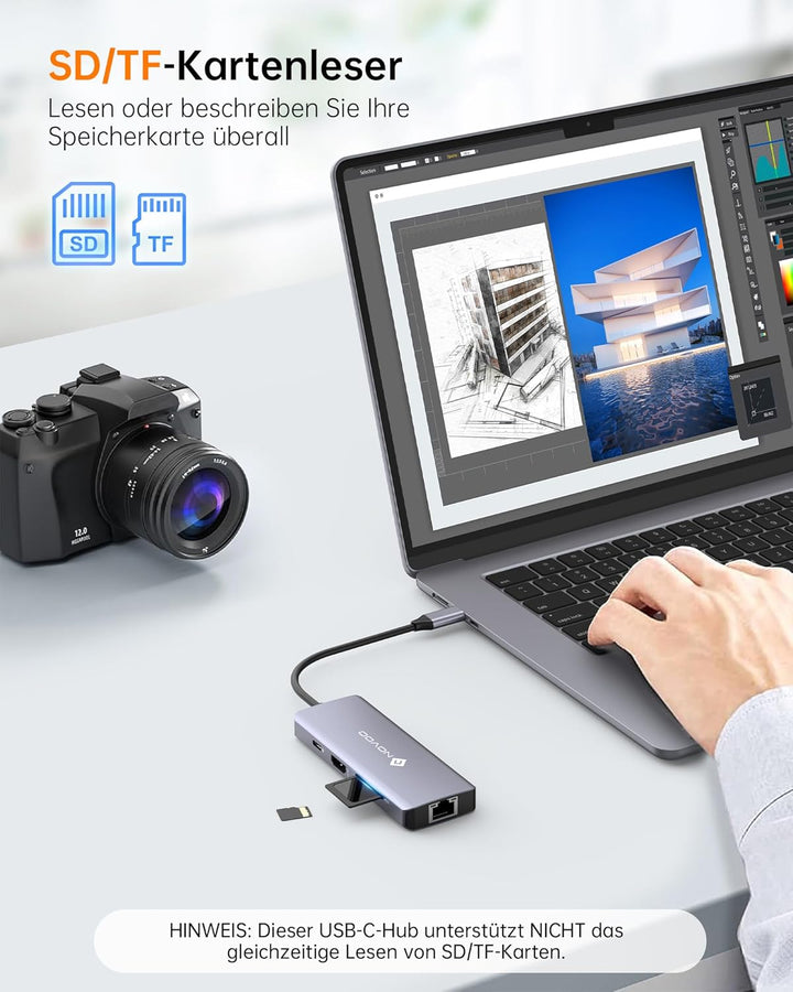 NOVOO USB C Hub 4K@60Hz HDMI 8-in-1 USB C Adapter Gigabit Ethernet Docking Station mit 100W PD, SD/T