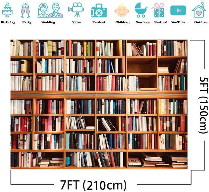 AIIKES 7x5FT Bücherregal Fotografie Hintergrund Schulbibliothek Lernen Bücherregal Szene Kinder Foto