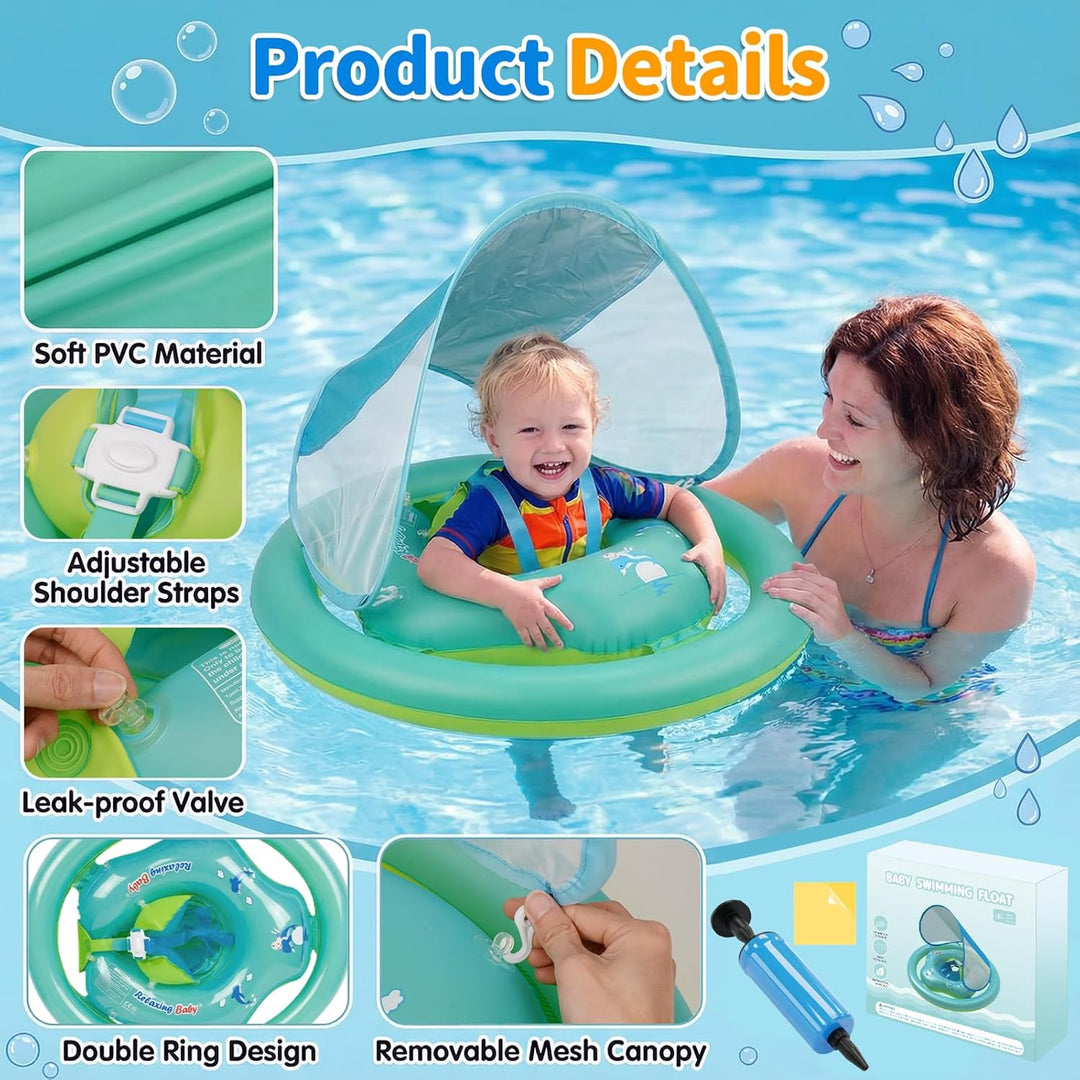Baby Schwimmring mit Sonnendach Ninonly Sicherer Doppelter Schwimmring Baby mit Sonnendach UPF 50+ D