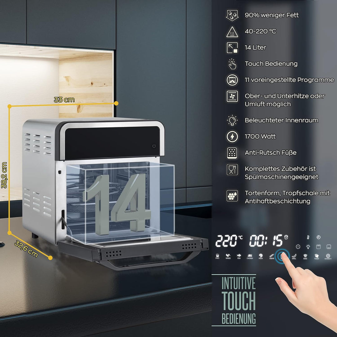 HEINRICHS Heissluftfritteuse Air Fryer mit digitalen LED-Display LCD Touch Display, 11 Pragrammen 18