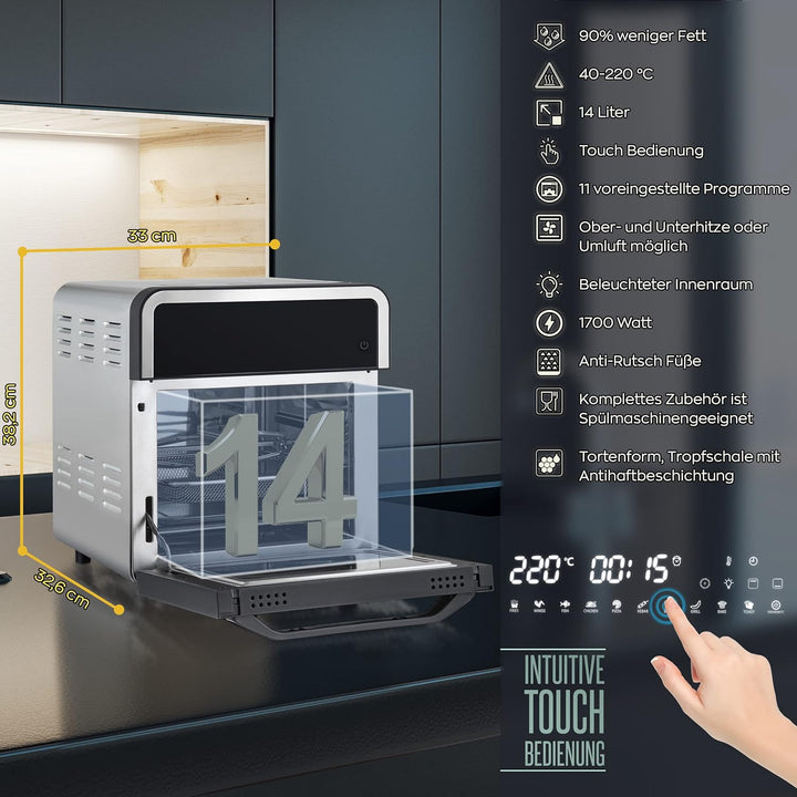 HEINRICHS Heissluftfritteuse Air Fryer mit digitalen LED-Display LCD Touch Display, 11 Pragrammen 18