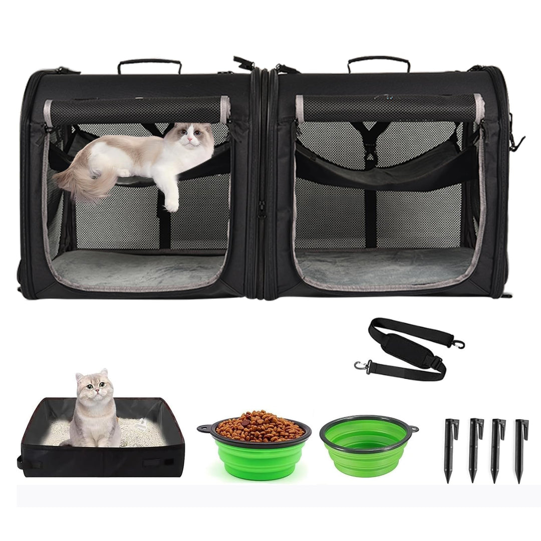 Wakytu Faltbare Katzen Transportbox gross 89x35x43cm für 2 Katzen, 2-in-1 Haustiertragetasche und Au