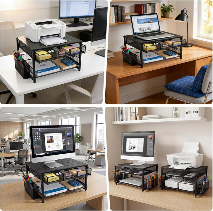 Monitorständer, Schreibtisch Organizer aus Metall mit Schublade &amp; 2 Stifthaltern, ergonomische Monit