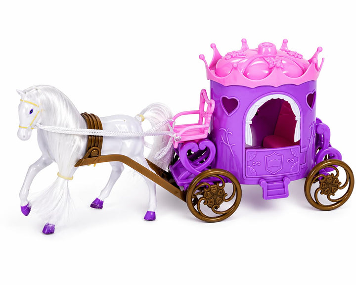 Prinzessinnen Kutsche mit Pferd 32 cm – Grosses Märchen Spielset für Mädchen – Puppenkutsche Kinder