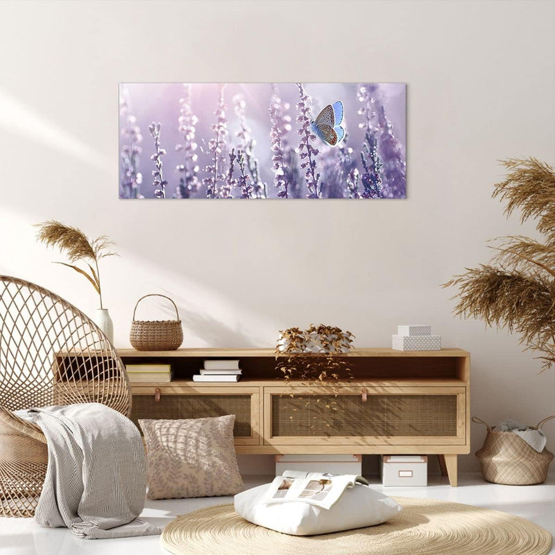 Wandbilder Dekoration Wohnzimmer Schmetterling Wiese Blume Panorama Bilder auf Leinwand 120x50cm Lei