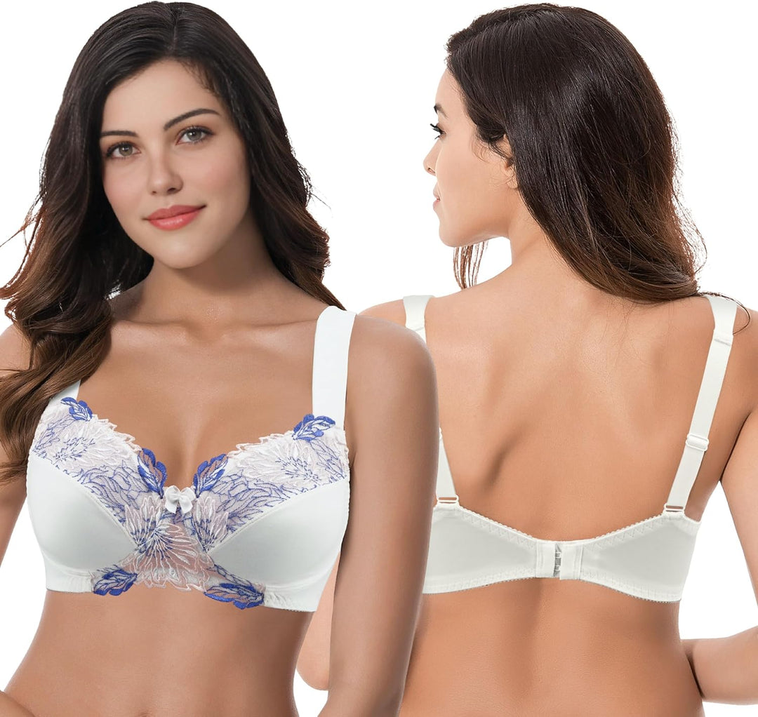Curve Muse Damen Übergrösse Minimizer Kabellos Ungefütterter BH mit Stickspitze-2er Pack 75C Butterm