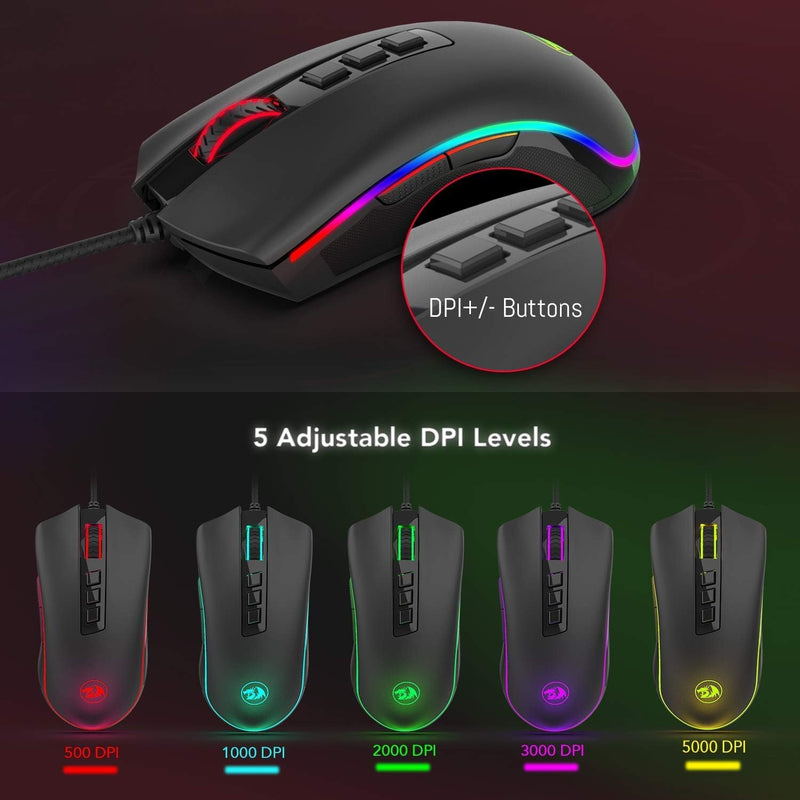 Redragon M711 Cobra Gaming Maus mit 16,8 Millionen RGB-Farben und Hintergrundbeleuchtung, 10.000 DPI