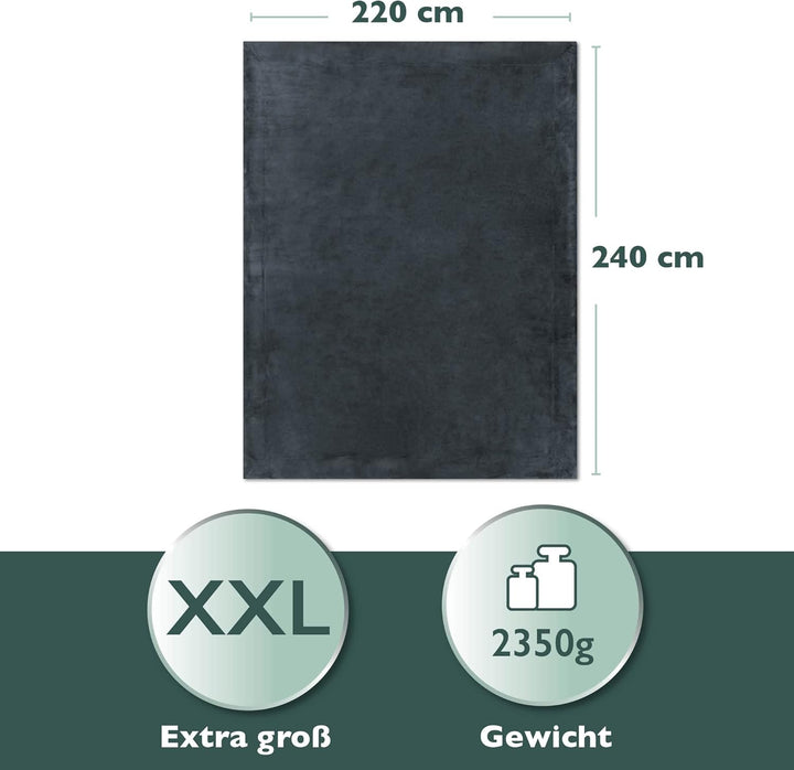 Beautissu Sherpa Sofadecke Alina, 220x240 cm XXL Kuscheldecke flauschig Anthrazit/Anthrazit – Dicke