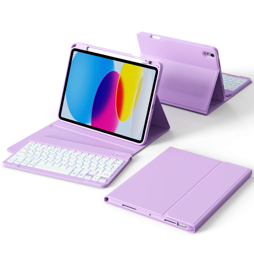 Hülle mit Tastatur für iPad A16 2025 / iPad 10. Generation 2022, RGB Bluetooth Magnetische Tastatur,