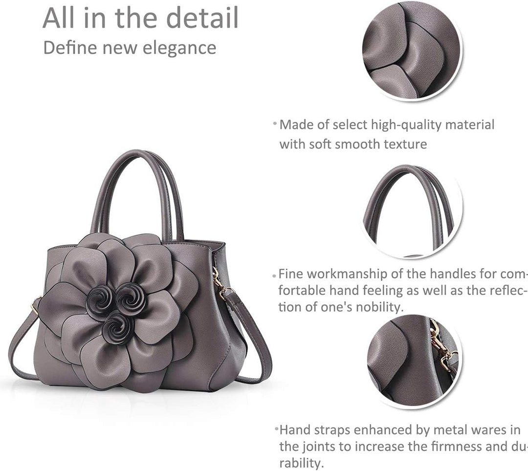 NICOLE & DORIS Modische Damen-Umhängetasche, Handtasche, Umhängetasche, Blumenmotiv Grau, Grau