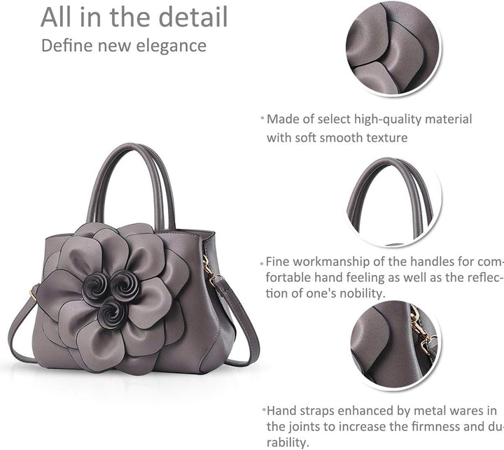 NICOLE & DORIS Modische Damen-Umhängetasche, Handtasche, Umhängetasche, Blumenmotiv Grau, Grau