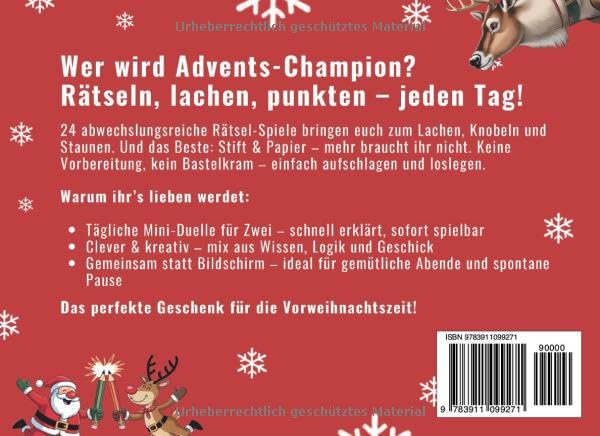 Adventskalender-Duell: 24 spannende Rätsel-Spiele für Zwei mit Stift & Papier | Das perfekte Geschen