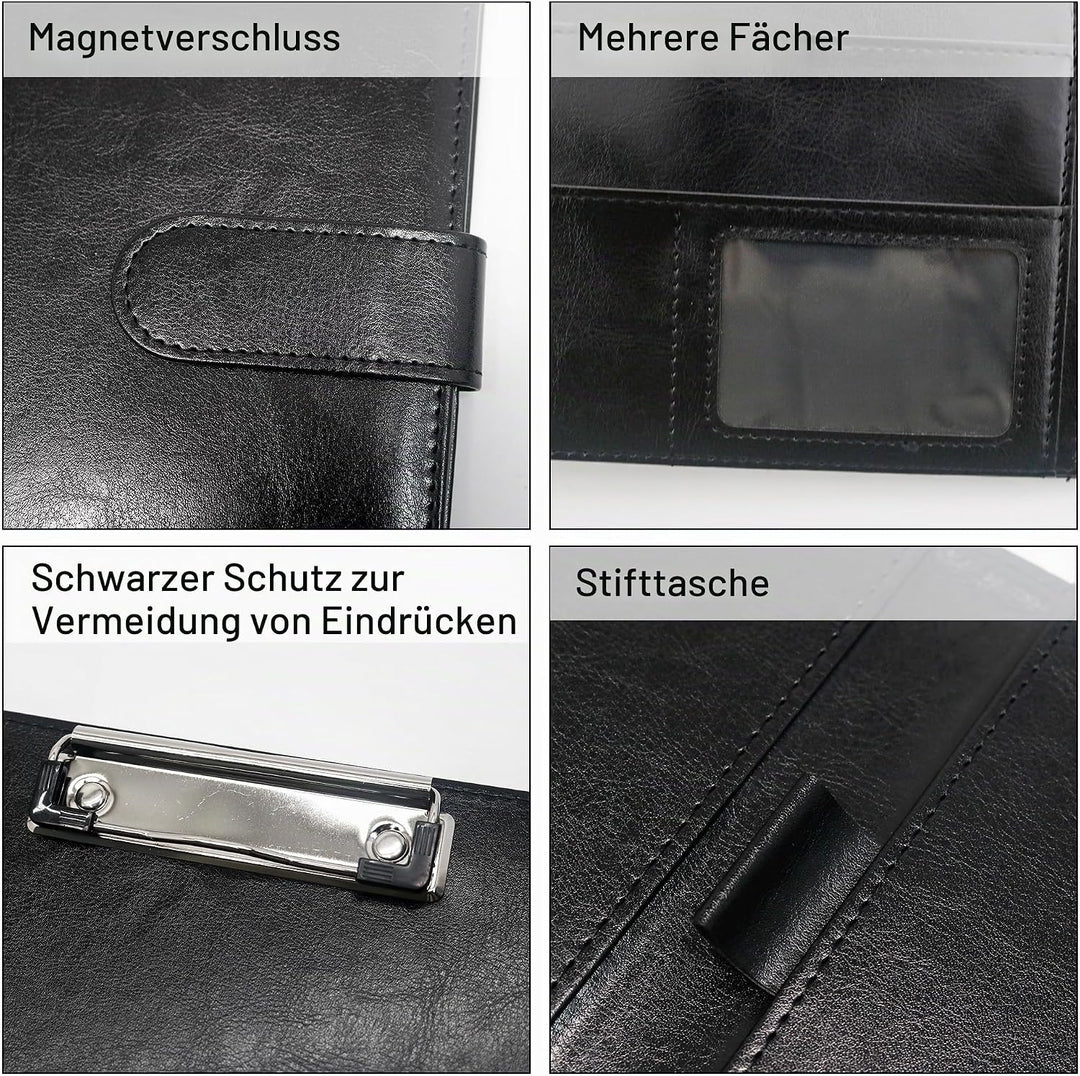 Schreibmappe A5 Klemmbrett Mappe mit Magnetischer Verschluss, organizer büro mappe, Schwarz Ordner,