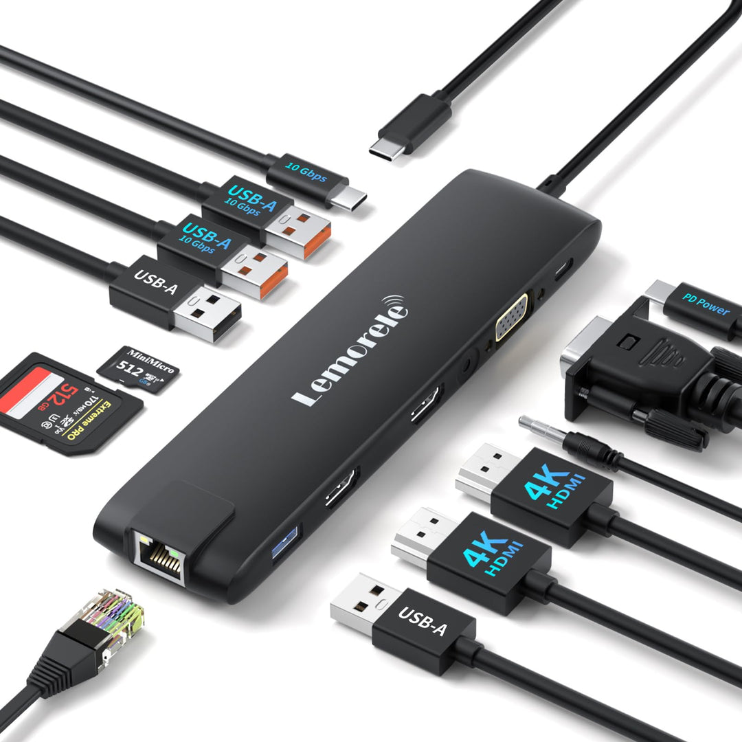 𝟐𝟎𝟐𝟒 𝐔𝐩𝐠𝐫𝐚𝐝𝐞 Docking Station USB C/A 10Gbps 3*Display- 14 in 1, USB C Dock 2 HDMI Adapter 4K, Ethern