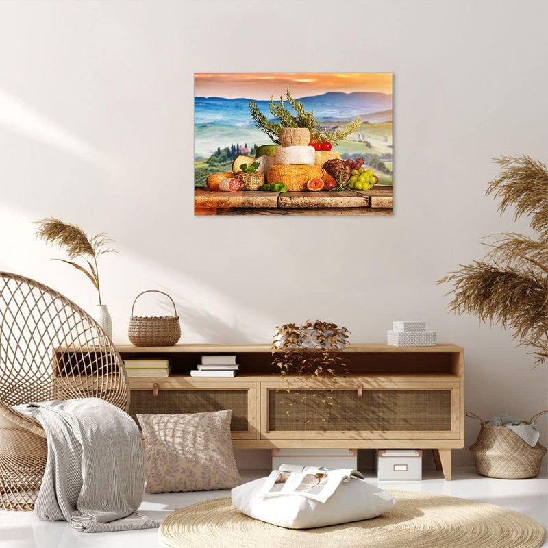 Bilder auf Leinwand Toskana Käse Obst Italien Leinwandbild 70x50cm Wandbilder Dekoration Wohnzimmer