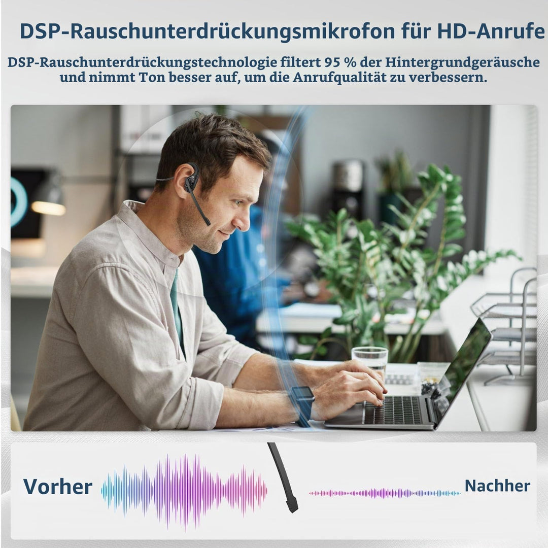 BANIGIPA Bluetooth-Headset mit Boom-Mikrofon, Kopfhörer mit offenem Ohr und Mikrofon mit Geräuschunt