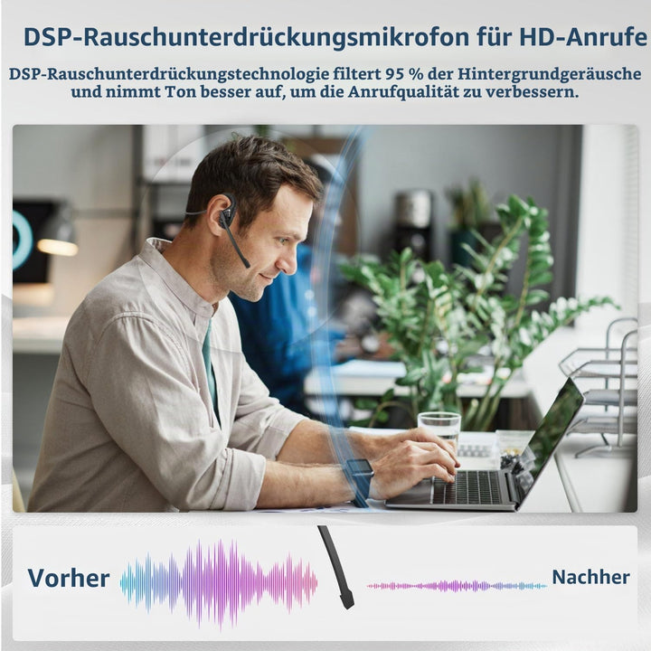 BANIGIPA Bluetooth-Headset mit Boom-Mikrofon, Kopfhörer mit offenem Ohr und Mikrofon mit Geräuschunt