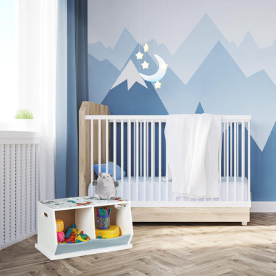 Relaxdays Kinderregal mit Hundemotiv, 2 Fächer, HxBxT: 33 x 60 x 34 cm, Mädchen & Jungen, MDF, Büche