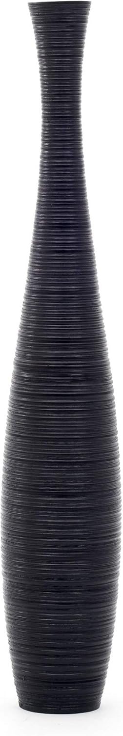 Leewadee Grosse Bodenvase für Dekozweige hohe Standvase Design Holzvase, Holz, 90 cm, Schwarz 90 cm