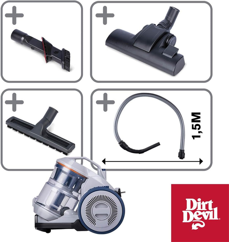 Dirt Devil Staubsauger ohne Beutel DD2501 - Bodenstaubsauger 850W - HEPA 12 Filter - 7.5M Reichweite