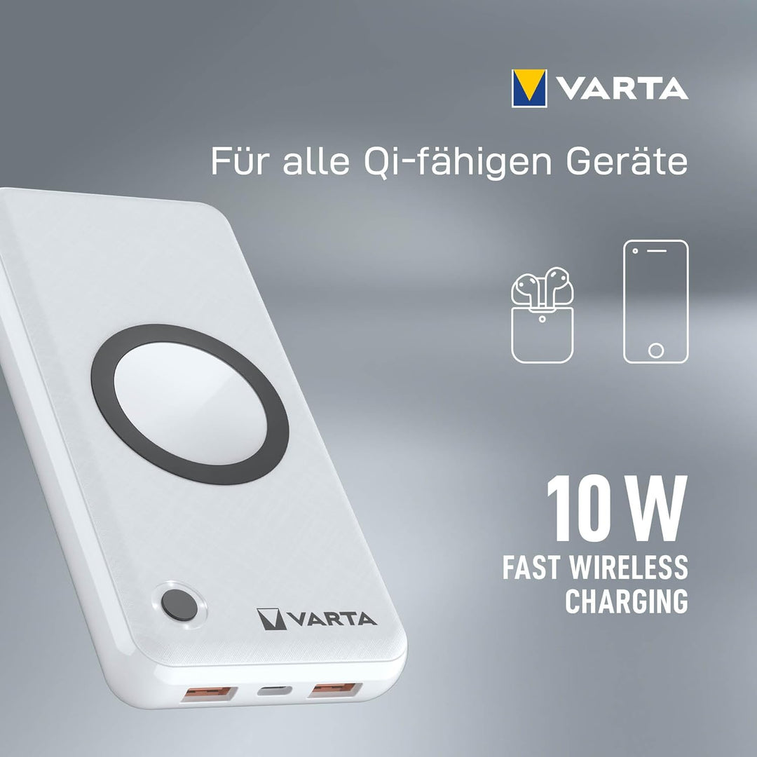 VARTA 2 in 1 Power Bank und Wireless Charger, kabelloses Ladegerät, Powerbank 20000mAh, LED Ladestan