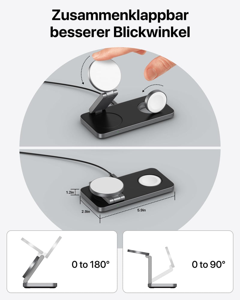 Induktive Ladestation Kompatibel mit Magsafe Ladegerät,QTlier 3 in 1 iPhone Ladestation für 15/14/13