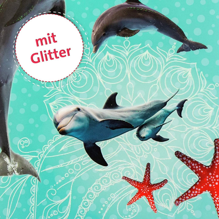 ROTH Zeugnismappe Delfin mit Glitzereffekt - mit 10 A4 Klarsichthüllen, dokumentenecht - Dokumentenm