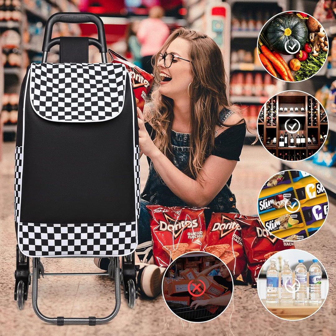 Kono Einkaufstrolley Einkaufswagen Stabiler Trolley Einkaufstrolley Klappbar 2 in 1 Abnehmbar Tasche