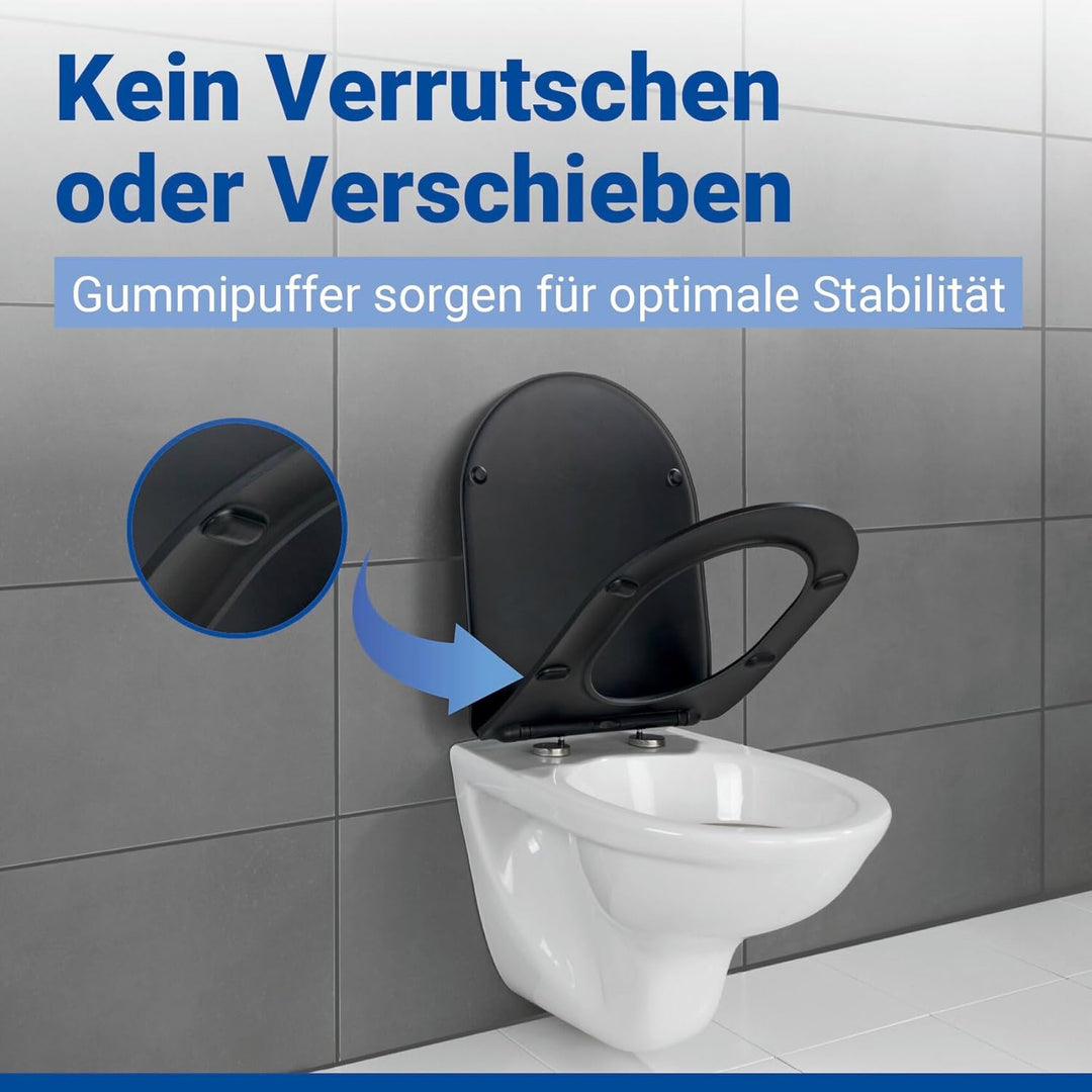 WENKO WC-Sitz Galati, flacher Toilettensitz in D-Form mit Absenkautomatik, aus Duroplast, Fix-Clip-B