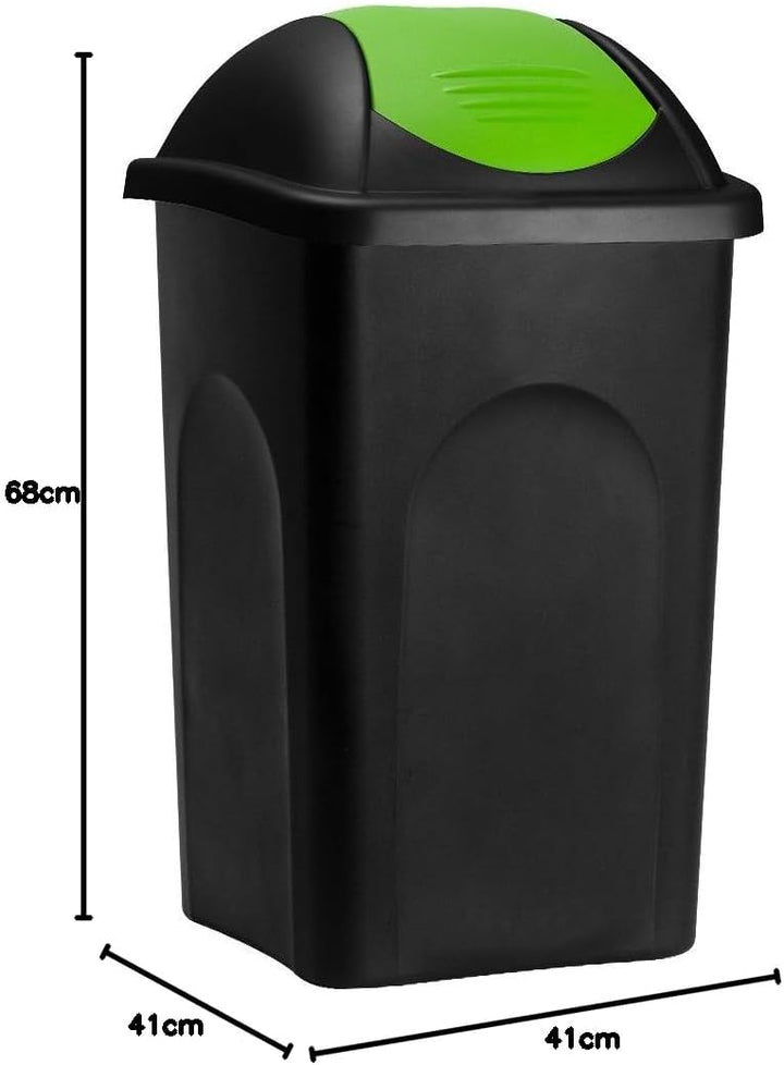 Stefanplast® Mülleimer mit Schwingdeckel, 60 Liter Schwarz/Grün, Schwarz/Grün