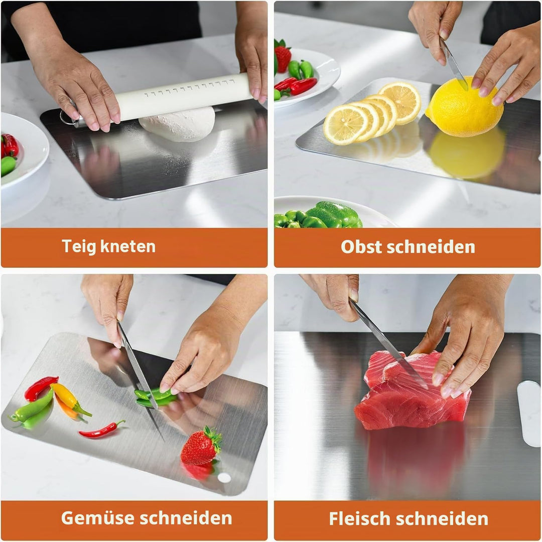 3 Stück Edelstahl-Schneidebretter für die Küche, doppelseitiges dickes Schneidebrett, strapazierfähi