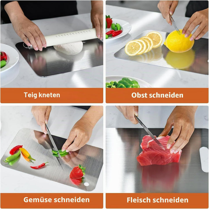 3 Stück Edelstahl-Schneidebretter für die Küche, doppelseitiges dickes Schneidebrett, strapazierfähi